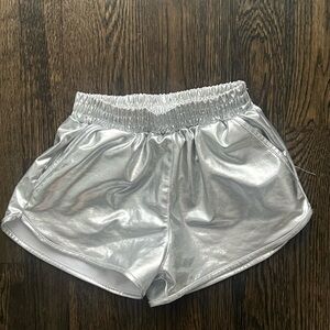 Metallic Silver Girls’ Shorts 6/7, dance, party, gymnastics, dance convention